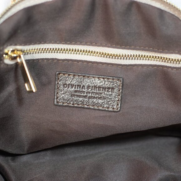 Divina Firenze Leather Convertible Dome Crossbody Bag Made in Italy Beige Brown - Picture 8 of 10